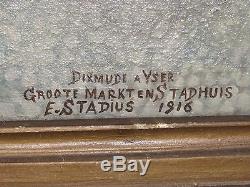 08d16 Peinture Hst Ancien Tableau Dixmude Yser Belgique Signe Stadius Date 1916