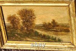 2 Tableaux ancien signé. Paysage Peinture huile sur panneau de bois Style XlX°