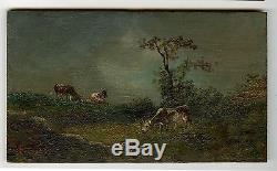 2 tableaux anciens signés. Paysages avec vaches