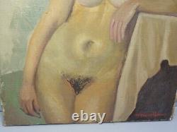 -ANCIENNE HST TABLEAU NU PEINTURE FEMME NUE signée H Navellou