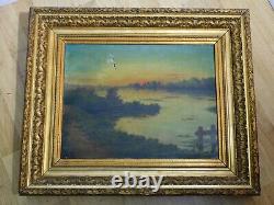 ANCIEN TABLEAU HST 1909 PAYSAGE LACUSTRE SIGNé 54CMX65CM BQ13