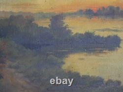 ANCIEN TABLEAU HST 1909 PAYSAGE LACUSTRE SIGNé 54CMX65CM BQ13