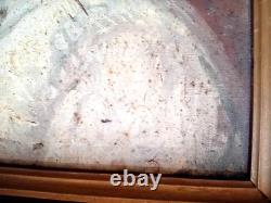 ANCIEN Tableau HUILE sur toile portrait de FEMME rousse. 1909