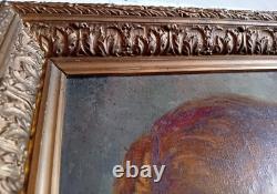ANCIEN Tableau HUILE sur toile portrait de FEMME rousse. 1909
