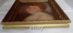 ANCIEN Tableau HUILE sur toile portrait de FEMME rousse. 1909