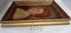 ANCIEN Tableau HUILE sur toile portrait de FEMME rousse. 1909