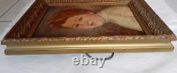 ANCIEN Tableau HUILE sur toile portrait de FEMME rousse. 1909