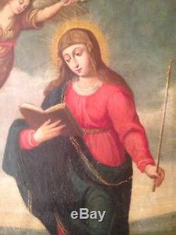 ANCIEN tableau XVIIe XVIIIe Carlo DOLCI Portrait Vierge couronnée Ange Raphael