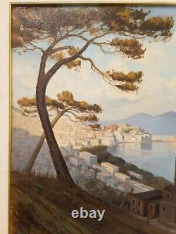ANTICO DIPINTO OLIO, Tableau ancien, vue de Naples, Napoli, le Vesuve