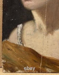 À Restaurer Petit Tableau Ancien Huile Portrait Femme Sensuelle Yeux Clos 1900