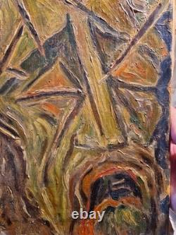 Ancien Beau Tableau Peinture Cubiste Ecole Paris Signé Daté 1946 Portrait Christ