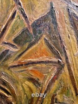 Ancien Beau Tableau Peinture Cubiste Ecole Paris Signé Daté 1946 Portrait Christ