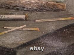 Ancien Beau Tableau Peinture Huile Nature Morte Fumeur Tabac Cigare Cigarettes