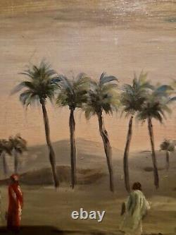 Ancien Beau Tableaux HSP Orientaliste Oasis Désert Bedouin Palmiers Signé 1940