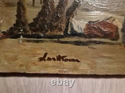 Ancien Beau Tableaux HSP Orientaliste Oasis Désert Bedouin Palmiers Signé 1940