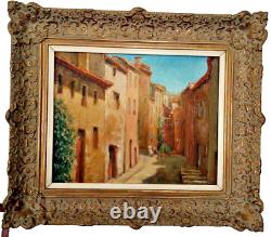 Ancien CADRE MONTPARNASSE F9 tableau huile sur toile HST village provençal midi
