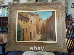 Ancien CADRE MONTPARNASSE F9 tableau huile sur toile HST village provençal midi