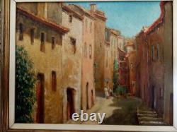 Ancien CADRE MONTPARNASSE F9 tableau huile sur toile HST village provençal midi