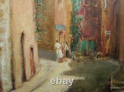 Ancien CADRE MONTPARNASSE F9 tableau huile sur toile HST village provençal midi