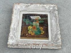 Ancien CADRE MONTPARNASSE tableau signé BOUVIER huile panneau bouquet de fleurs