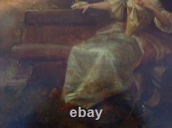 Ancien Grand Tableau Huile Sur Panneau Scene Galante Epoque Napoleon III