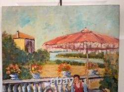 Ancien Peinture Tableau Huile Toile FARAONI Italie Provence Solei Famille 73x92
