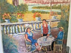 Ancien Peinture Tableau Huile Toile FARAONI Italie Provence Solei Famille 73x92