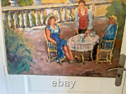 Ancien Peinture Tableau Huile Toile FARAONI Italie Provence Solei Famille 73x92