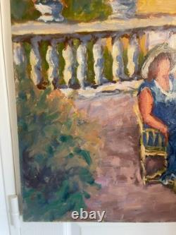 Ancien Peinture Tableau Huile Toile FARAONI Italie Provence Solei Famille 73x92