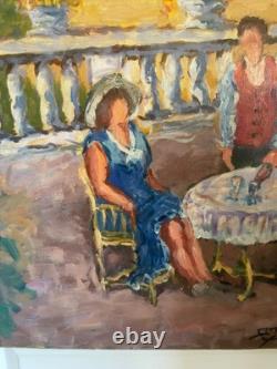 Ancien Peinture Tableau Huile Toile FARAONI Italie Provence Solei Famille 73x92