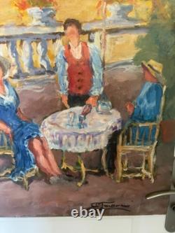 Ancien Peinture Tableau Huile Toile FARAONI Italie Provence Solei Famille 73x92