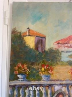 Ancien Peinture Tableau Huile Toile FARAONI Italie Provence Solei Famille 73x92