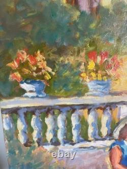 Ancien Peinture Tableau Huile Toile FARAONI Italie Provence Solei Famille 73x92