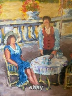Ancien Peinture Tableau Huile Toile FARAONI Italie Provence Solei Famille 73x92