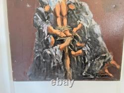Ancien Peinture Tableau Huile Toile FARAONI Jésus Christ Crucifié 70x50cm