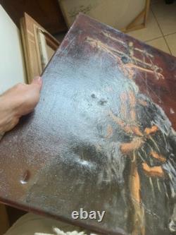 Ancien Peinture Tableau Huile Toile FARAONI Jésus Christ Crucifié 70x50cm