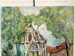 Ancien Peinture Tableau Huile Toile FARAONI Mariage Eglise Marié Village 80x60cm