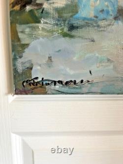 Ancien Peinture Tableau Huile Toile FARAONI Mariage Eglise Marié Village 80x60cm