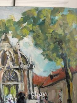 Ancien Peinture Tableau Huile Toile FARAONI Mariage Eglise Marié Village 80x60cm