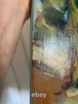 Ancien Peinture Tableau Huile Toile FARAONI Mariage Eglise Marié Village 80x60cm