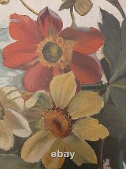 Ancien Superbe Paire Tableaux Fleur Composition Florale HSC années 30/40