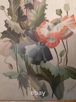 Ancien Superbe Paire Tableaux Fleur Composition Florale HSC années 30/40