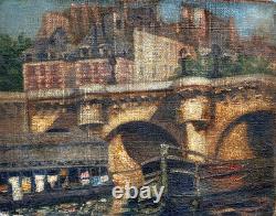 Ancien TABLEAU H/T Bateau lavoir au Pont Neuf à Paris P. BRIAUDEAU Nantes