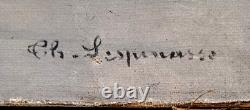 Ancien TABLEAU Huile/Toile A RESTAURER Bords de Saône TH. LESPINASSE vers 1880