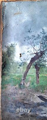 Ancien TABLEAU Huile/Toile A RESTAURER Bords de Saône TH. LESPINASSE vers 1880