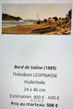 Ancien TABLEAU Huile/Toile A RESTAURER Bords de Saône TH. LESPINASSE vers 1880