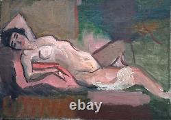 Ancien TABLEAU Huile surToile puissante ETUDE de NU étendu Années 30