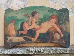 Ancien Tableau À L'Huile Sur Toile Scène Avec Putti Et Angioletto 108X66,5 Cm