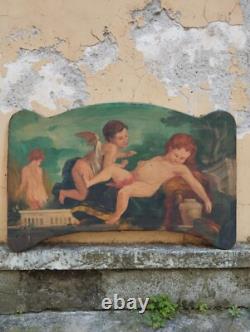 Ancien Tableau À L'Huile Sur Toile Scène Avec Putti Et Angioletto 108X66,5 Cm