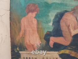 Ancien Tableau À L'Huile Sur Toile Scène Avec Putti Et Angioletto 108X66,5 Cm